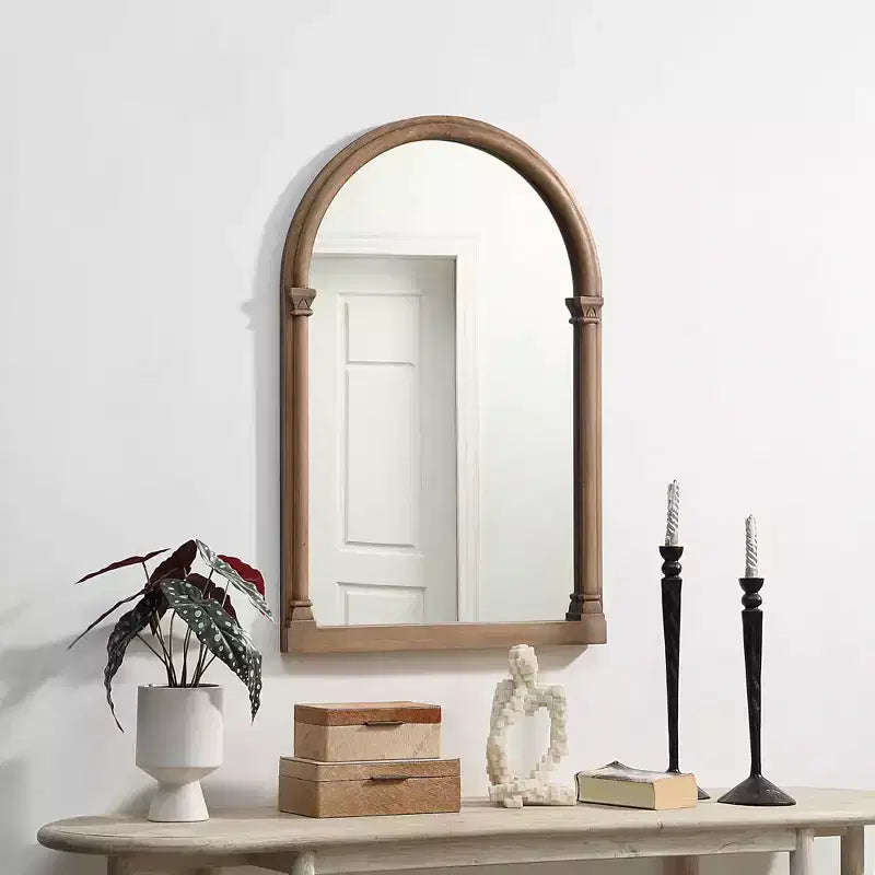 Holli Furniture Traditional Arched Wood Wall Mirror Brown