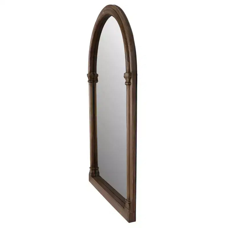 Miroir mural en bois cintré traditionnel marron