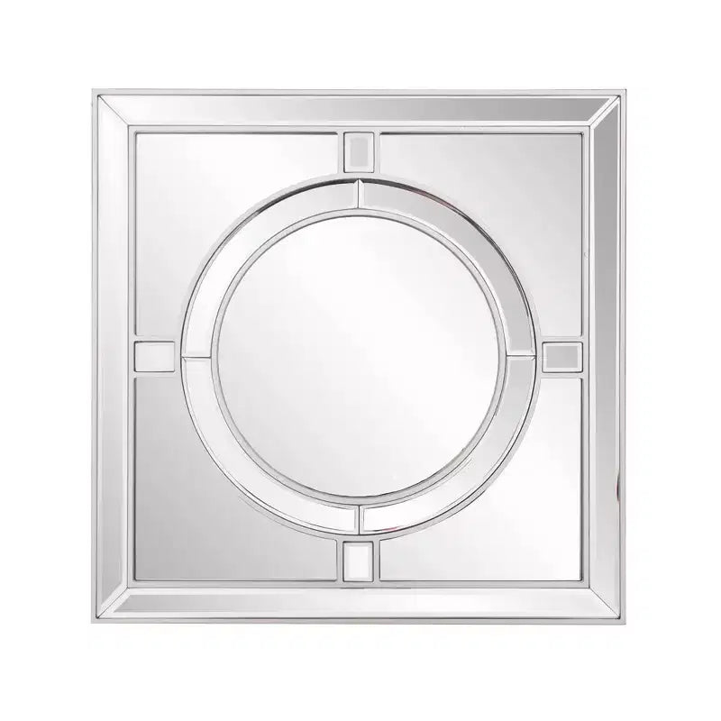 Howard Elliott 20"x20" Square Wall Mirror: Champagne Silver Leaf Trim, Art Deco Style, Wall Mount