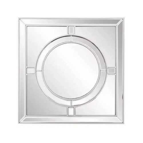 Howard Elliott 20"x20" Square Wall Mirror: Champagne Silver Leaf Trim, Art Deco Style, Wall Mount