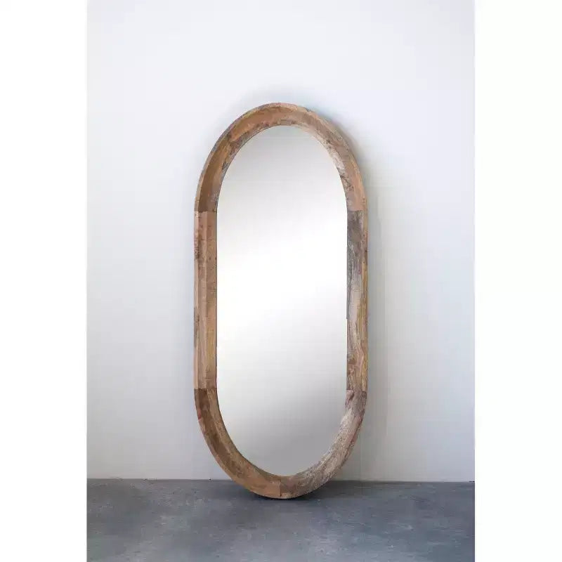 Miroir Mural Ovale Encadré Bois Naturel