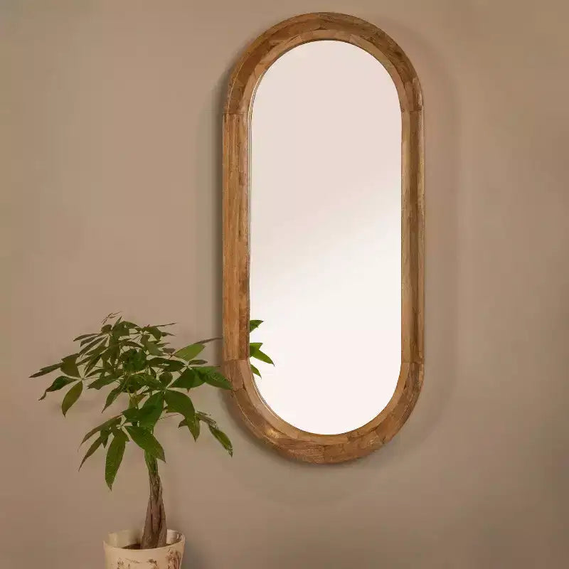 Miroir Mural Ovale Encadré Bois Naturel