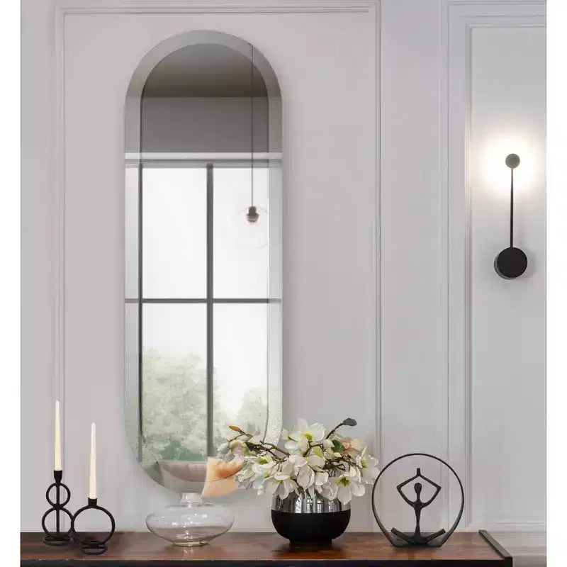 Miroir mural rectangulaire avec cadre en bois gris fumé et miroir : design moderne, aucun assemblage requis