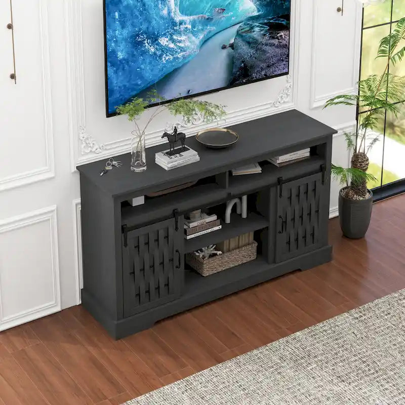 58.03 Fireplace TV Stand with Electric Fireplace and Sliding Barn Doors for TVs Up to 65