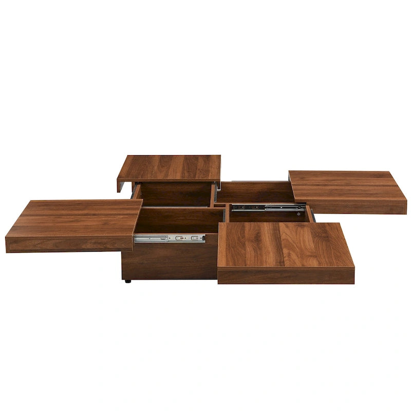 Square Marble Veneer Coffee Table Sliding Top with Storage in Walnut 39.4