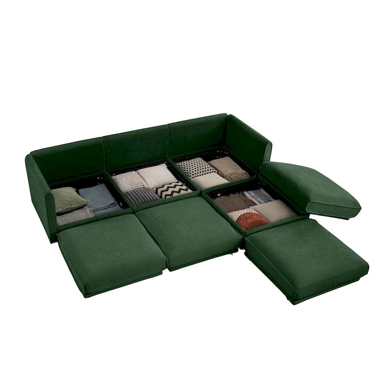 109 Chenille Upholstered L-Shaped Modular Sectional Sofa with Storage Seat, DIY Combination