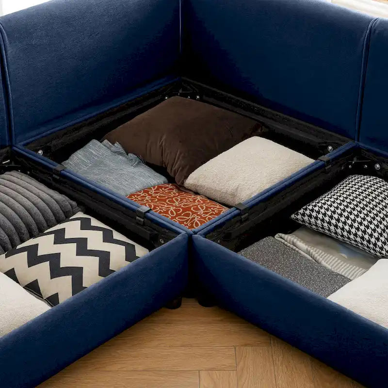 109 Chenille Upholstered L-Shaped Modular Sectional Sofa with Storage Seat, DIY Combination