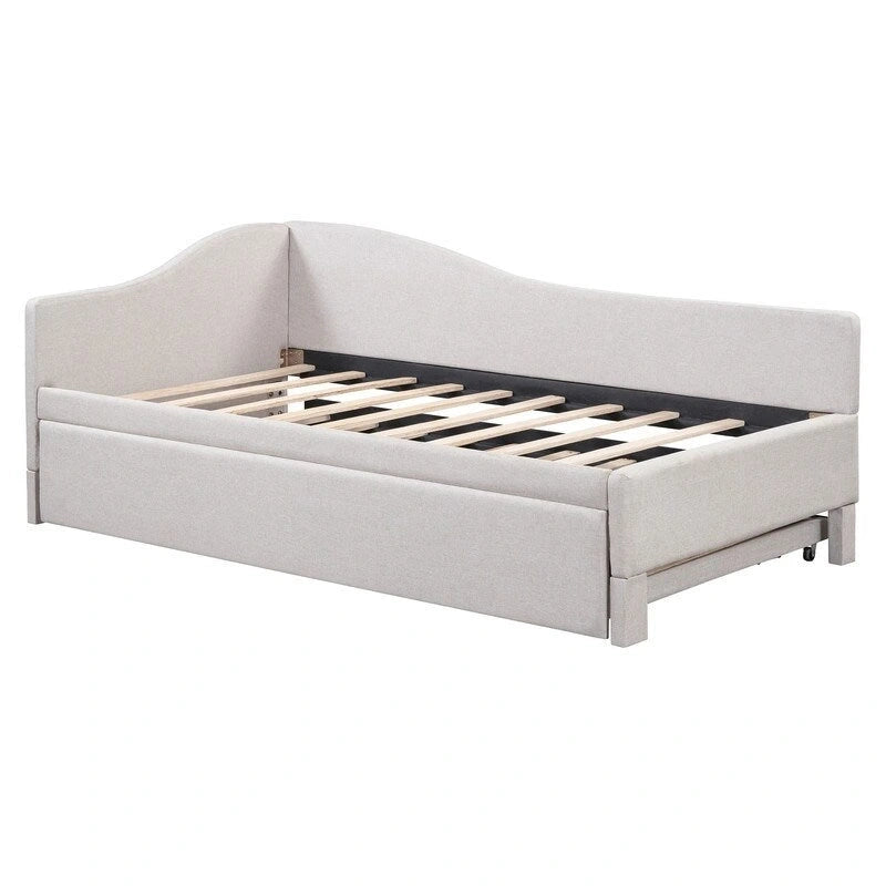 Twin-Size L-Shaped Upholstered Daybed With Pop-Up Trundle