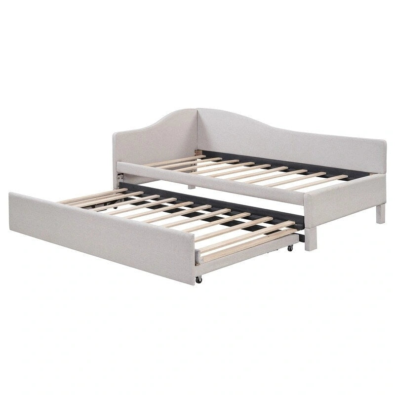 Twin-Size L-Shaped Upholstered Daybed With Pop-Up Trundle