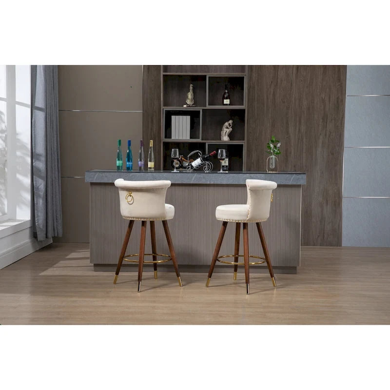COOLMORE Vintage Upholstered Bar Stools with Backrest and Footrest, Fixed Height 360 Rotation for Kitchen, Dining, Home Bar