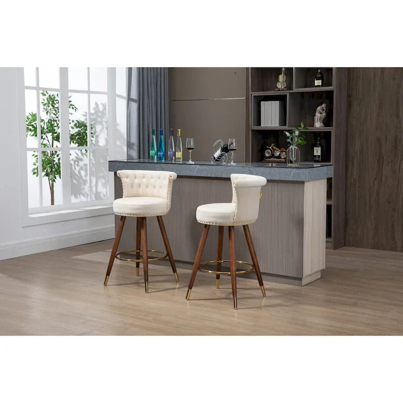 COOLMORE Vintage Upholstered Bar Stools with Backrest and Footrest, Fixed Height 360 Rotation for Kitchen, Dining, Home Bar