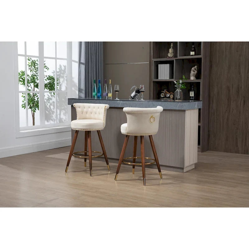 COOLMORE Vintage Upholstered Bar Stools with Backrest and Footrest, Fixed Height 360 Rotation for Kitchen, Dining, Home Bar