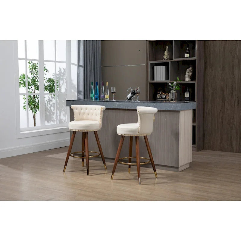 COOLMORE Vintage Upholstered Bar Stools with Backrest and Footrest, Fixed Height 360 Rotation for Kitchen, Dining, Home Bar