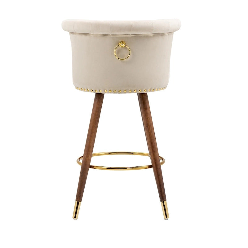 COOLMORE Vintage Upholstered Bar Stools with Backrest and Footrest, Fixed Height 360 Rotation for Kitchen, Dining, Home Bar