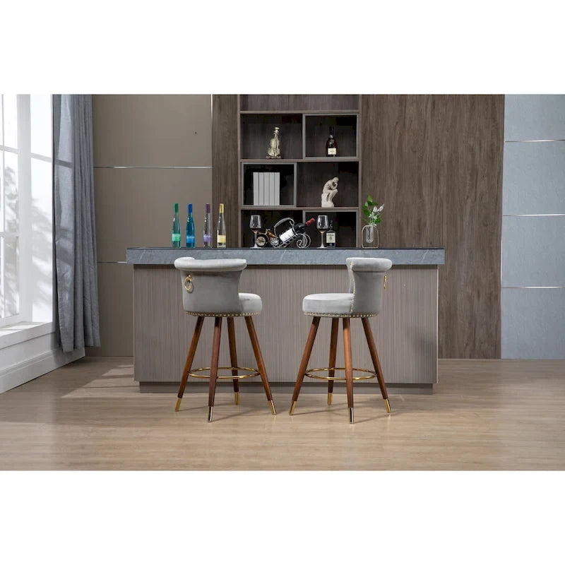 COOLMORE Vintage Upholstered Bar Stools with Backrest and Footrest, Fixed Height 360 Rotation for Kitchen, Dining, Home Bar