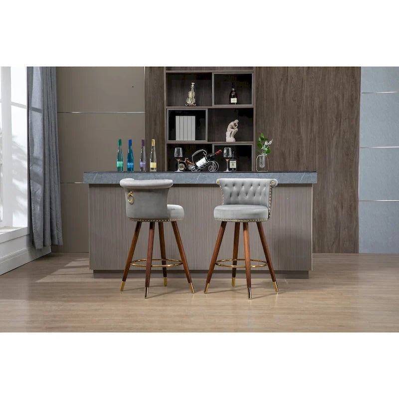 COOLMORE Vintage Upholstered Bar Stools with Backrest and Footrest, Fixed Height 360 Rotation for Kitchen, Dining, Home Bar