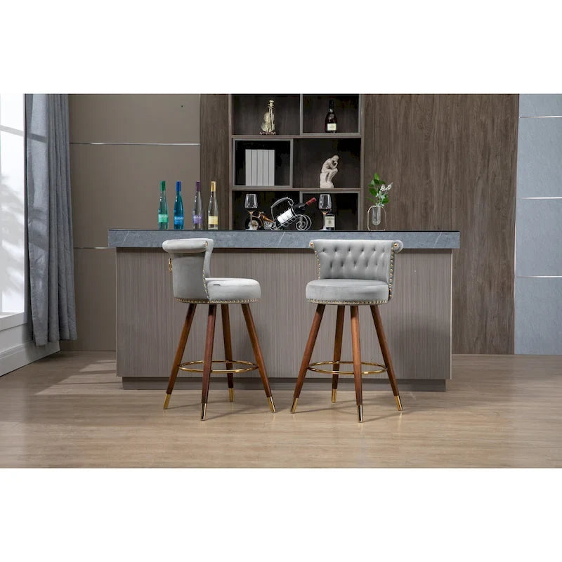 COOLMORE Vintage Upholstered Bar Stools with Backrest and Footrest, Fixed Height 360 Rotation for Kitchen, Dining, Home Bar