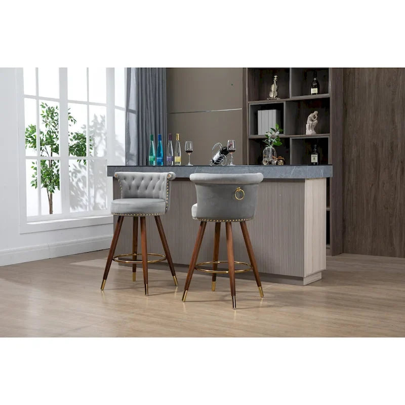 COOLMORE Vintage Upholstered Bar Stools with Backrest and Footrest, Fixed Height 360 Rotation for Kitchen, Dining, Home Bar