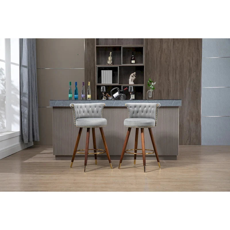COOLMORE Vintage Upholstered Bar Stools with Backrest and Footrest, Fixed Height 360 Rotation for Kitchen, Dining, Home Bar
