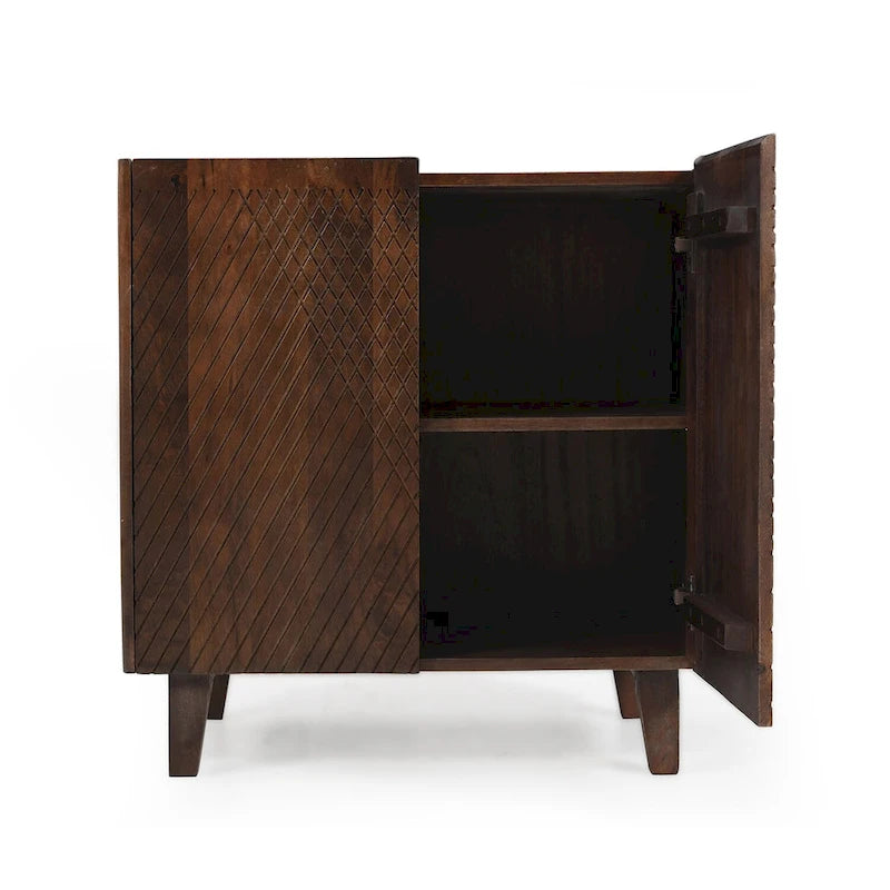 Rustic Wood Accent Cabinet,Fluted Design,Adjustable Shelf,Storage