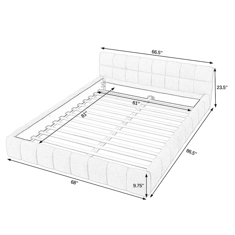 Chenille Upholstered Bed Grounded Platform Bed with Headboard