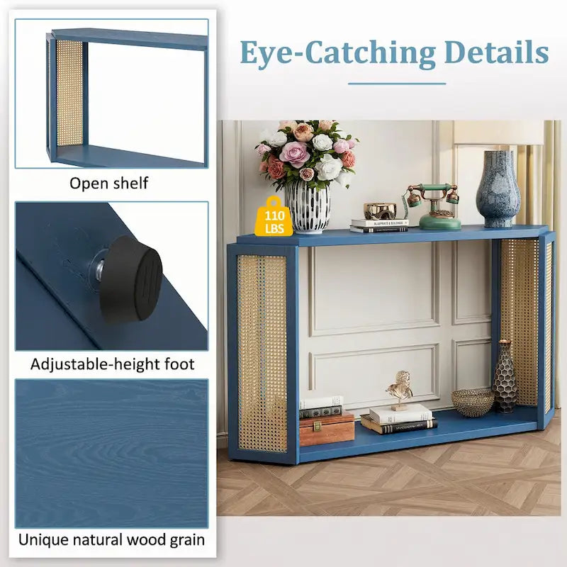 Narrow Console Table with Open Shelf,Antique Blue