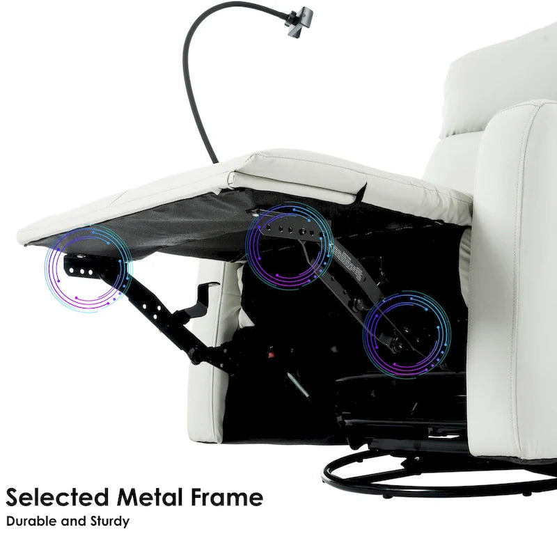 270 Degree Power Swivel Rocker Recliner Chair with USB Ports,Electric Glider Reclining Sofa,Leather Home Theater Seating