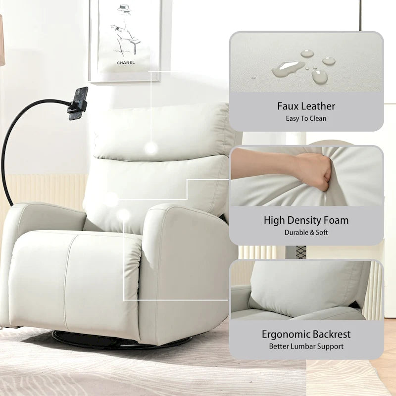 270 Degree Power Swivel Rocker Recliner Chair with USB Ports,Electric Glider Reclining Sofa,Leather Home Theater Seating