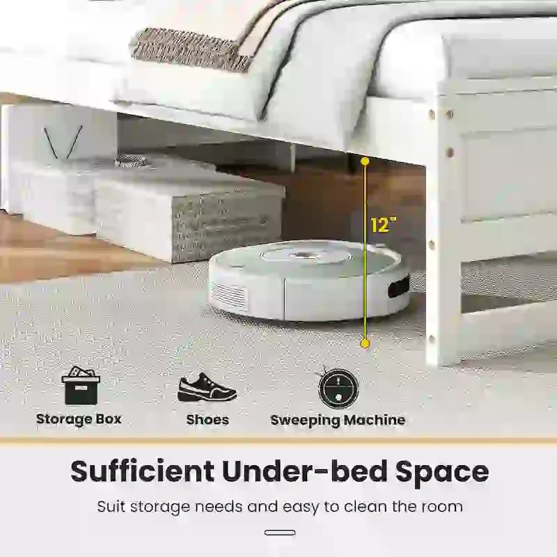 Gymax Twin Size Wooden Bed Frame w/ Charging Station & LED Light