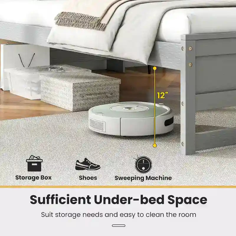 Gymax Twin Size Wooden Bed Frame w/ Charging Station & LED Light