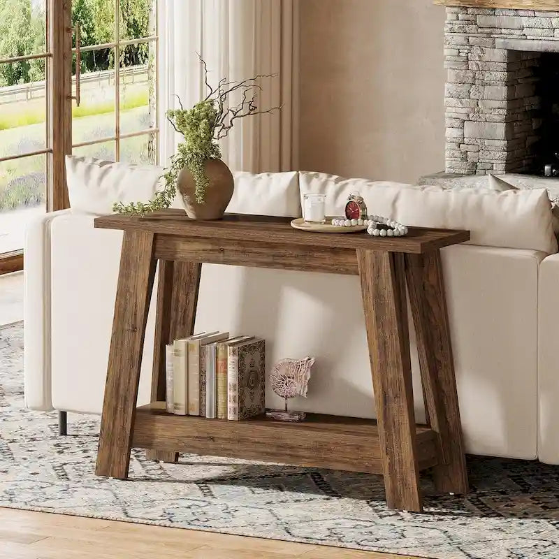 41.3 Inches Farmhouse Console Table, 2 Tiers Wooden Entryway Table