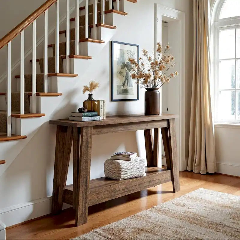 41.3 Inches Farmhouse Console Table, 2 Tiers Wooden Entryway Table