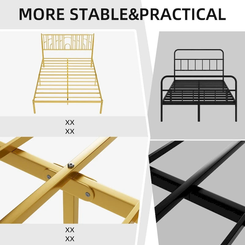 Queen Size Platform Bed Frame with Decorative Finial Posts, Under-Bed Storage, and No Box Spring Needed