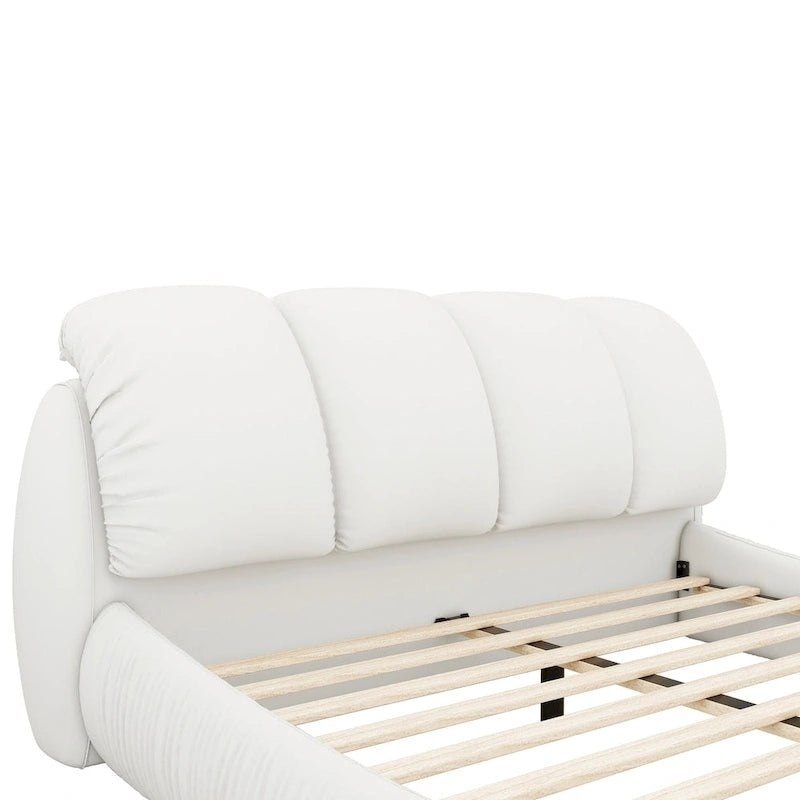 Luxury Upholstered Leather Bed with Thick Headboard