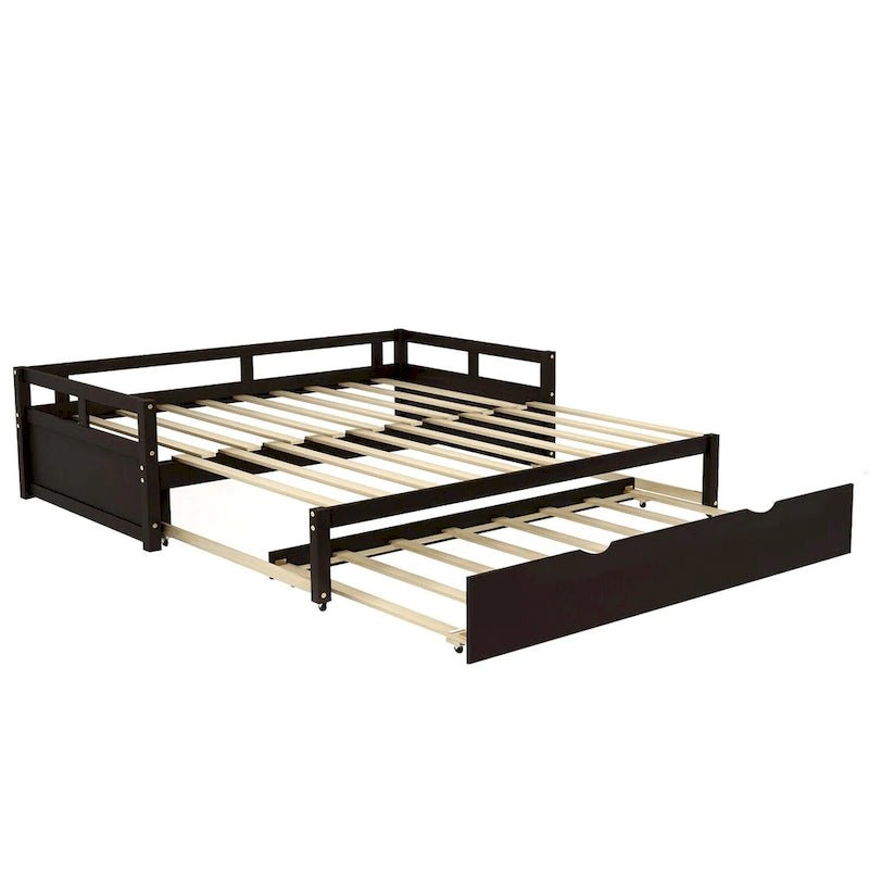 Black Extendable Twin Pine Daybed with Trundle - Sturdy Frame and Slat Kit Included