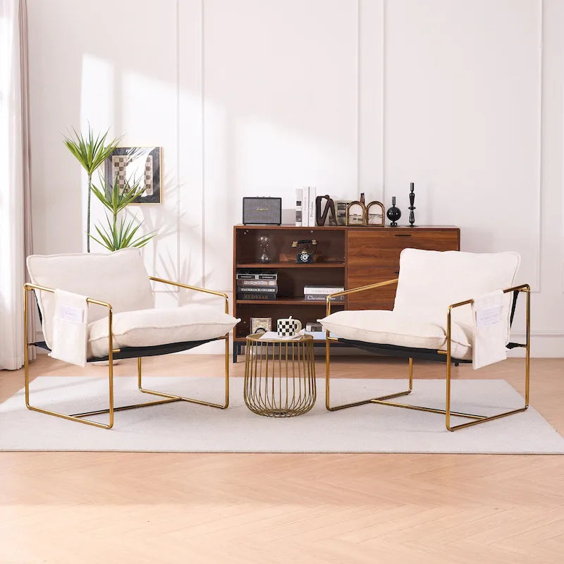 30.7 Arm Chair with Metal Frame and Gold Accents (Set of 2)