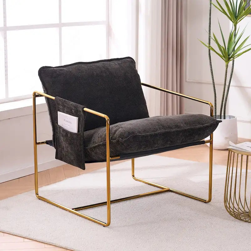 30.7 Arm Chair with Metal Frame and Gold Accents (Set of 2)