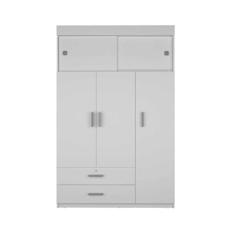 47.2 Modern Three-door Armoire with Hanging Rods, Two Drawers and Two Superior Adjustable Shelves