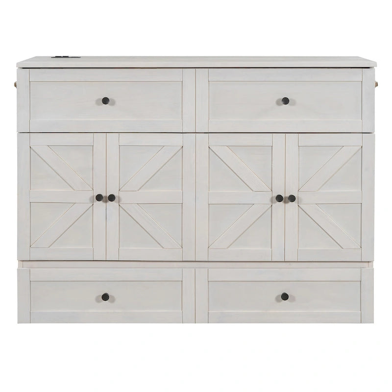 Full Size Modern Murphy Bed with Versatile Storage Drawers & USB