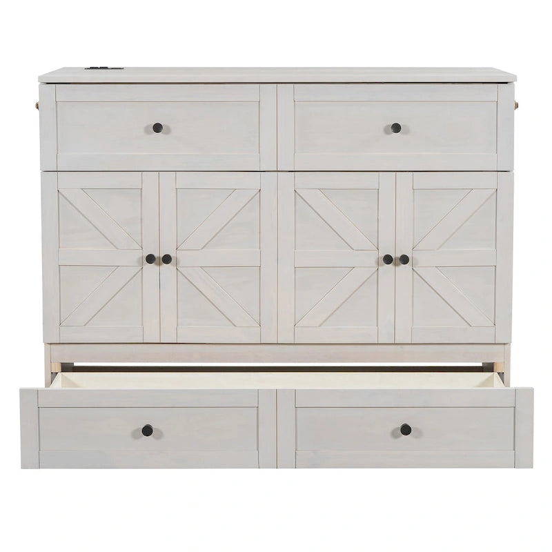 Full Size Modern Murphy Bed with Versatile Storage Drawers & USB