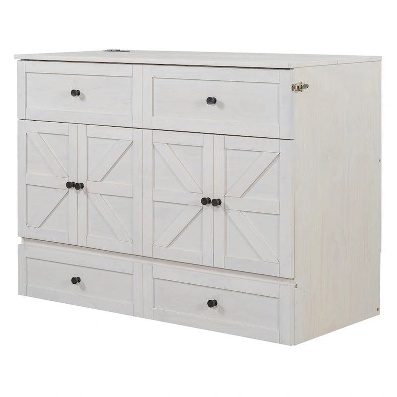 Full Size Modern Murphy Bed with Versatile Storage Drawers & USB