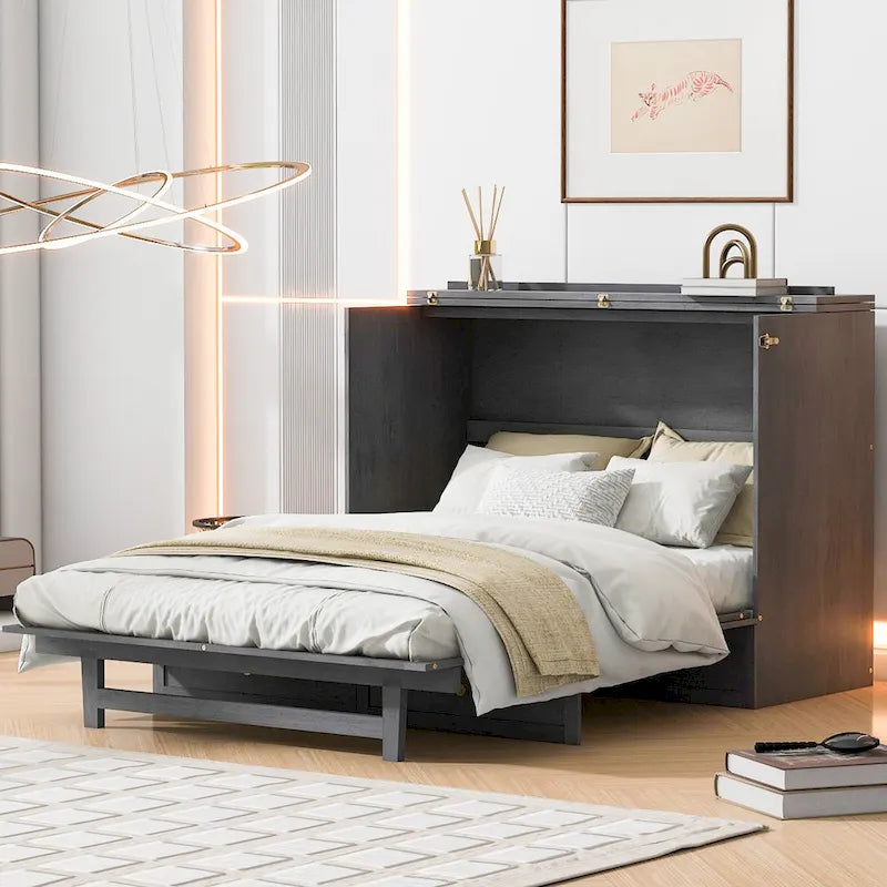 Full Size Modern Murphy Bed with Versatile Storage Drawers & USB