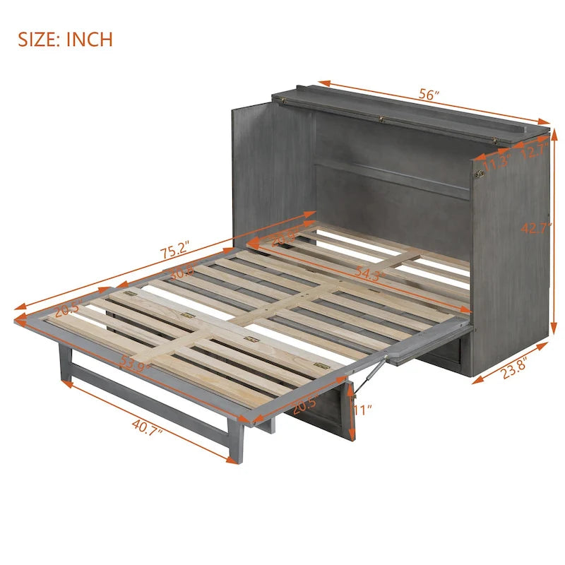 Full Size Modern Murphy Bed with Versatile Storage Drawers & USB