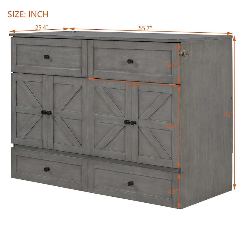 Full Size Modern Murphy Bed with Versatile Storage Drawers & USB