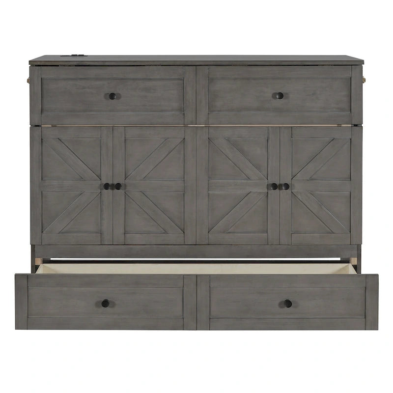 Full Size Modern Murphy Bed with Versatile Storage Drawers & USB