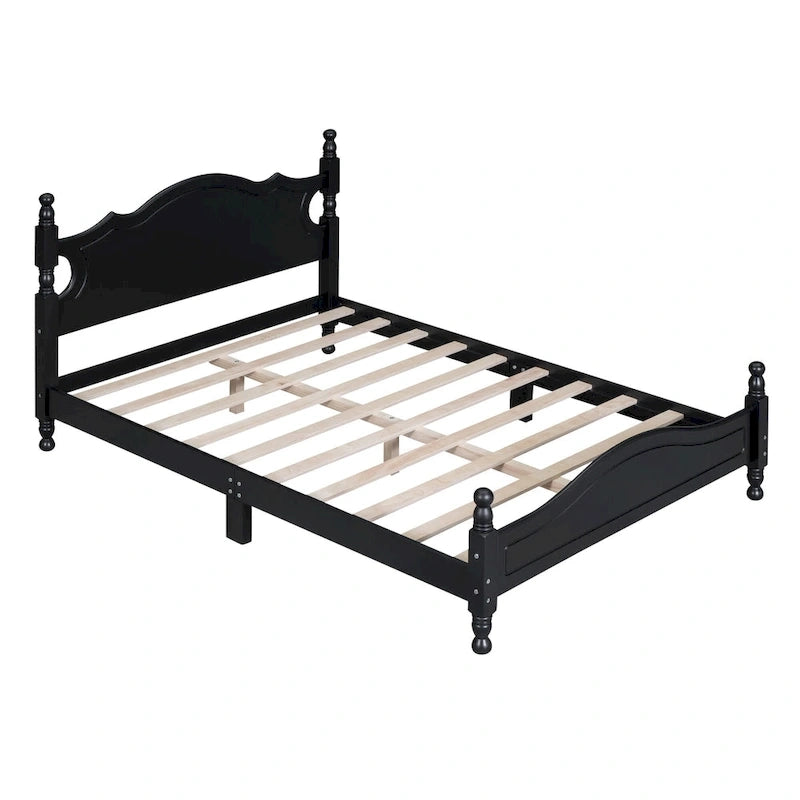 Retro Pine Platform Bed with Headboard and Footboard