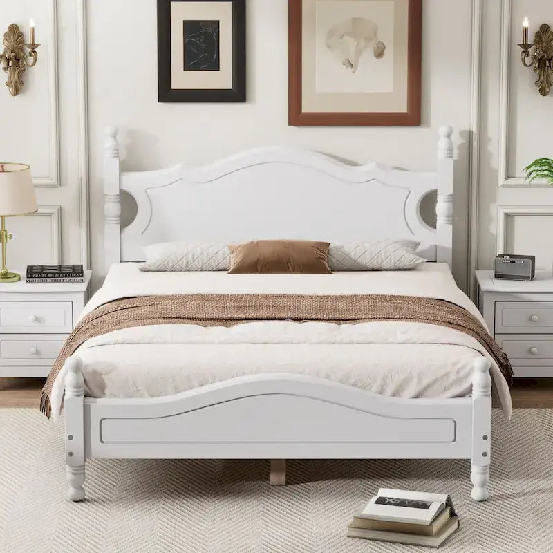 Retro Pine Platform Bed with Headboard and Footboard
