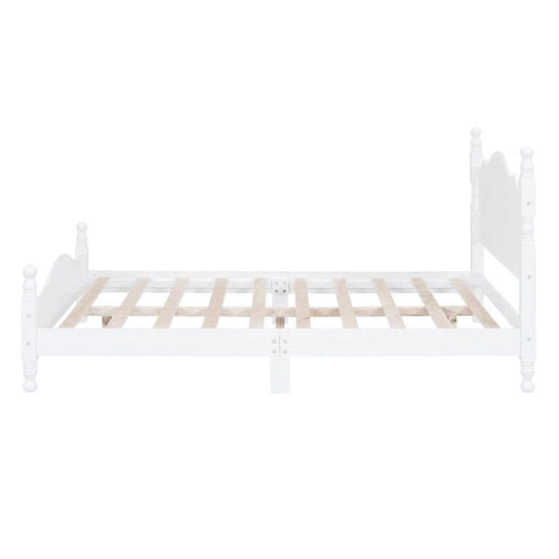 Retro Pine Platform Bed with Headboard and Footboard