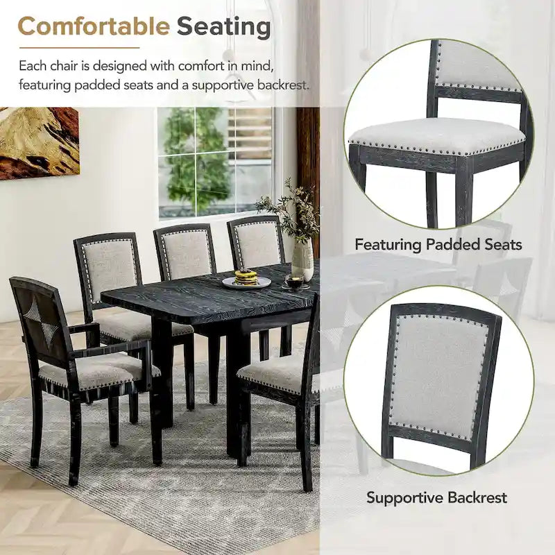 7-Piece Wooden Dining Table Set with Extendable Table & 6 Chairs