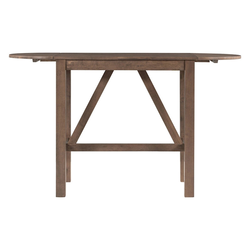 Rustic Style Wooden 3-Piece Dining Table Set with Drop Leaf and 2 Upholstered Dining Chairs